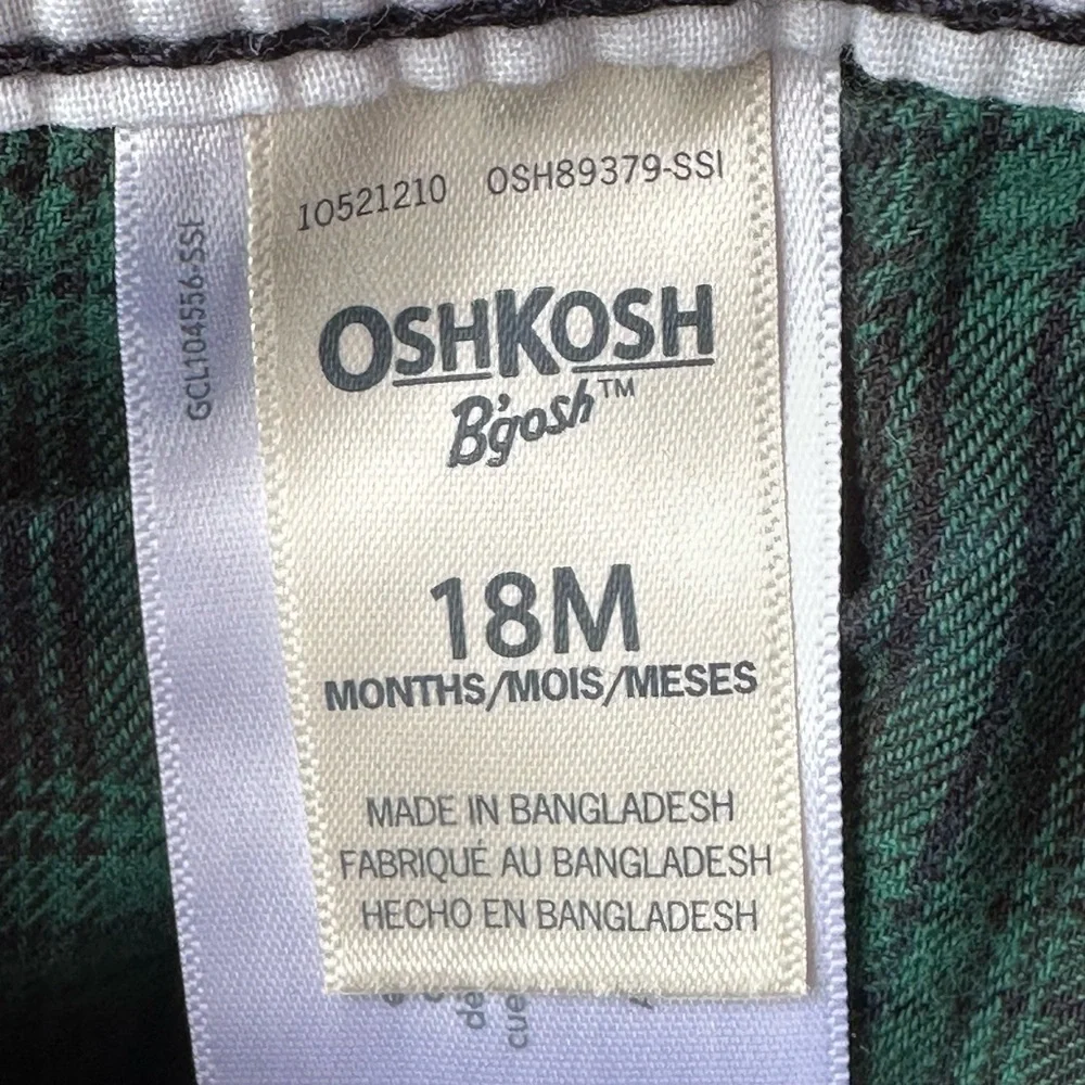 OshKosh B’gosh Navy Blue Corduroy Plaid Lined Overalls size 18 Months